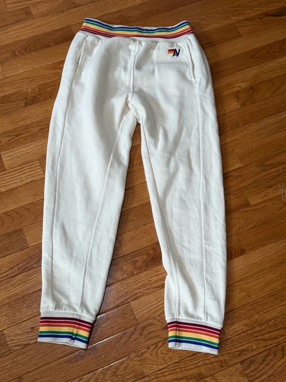 Aviator Nation Cream Track Joggers with Rainbow Trim